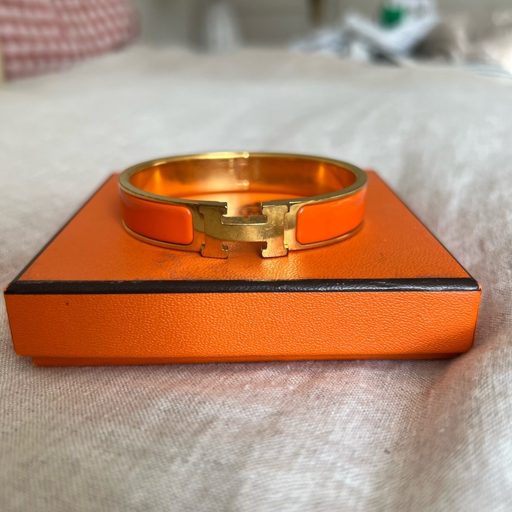 Hermes Orange Enamel Clic H Bracelet